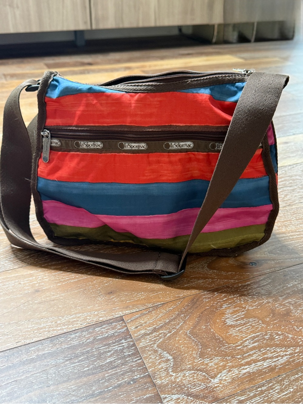 Vintage Lesportsac Colorful Striped Nylon Tote Purse Bag